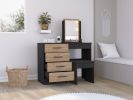 Kaia Makeup Vanity, Four Drawers, One Mirror, Stool -Black / Pine