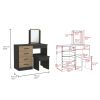 Kaia Makeup Vanity, Four Drawers, One Mirror, Stool -Black / Pine