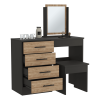 Kaia Makeup Vanity, Four Drawers, One Mirror, Stool -Black / Pine
